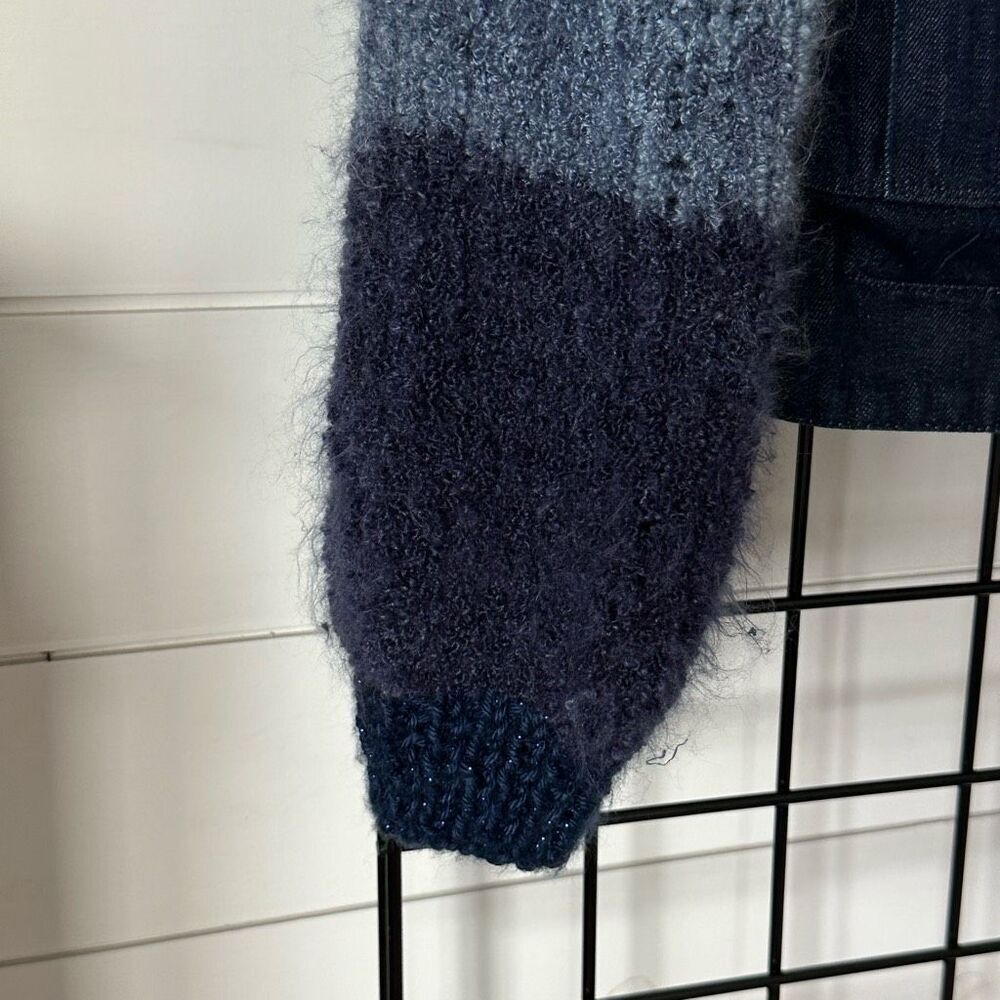 Denim Button Up Mohair Sleeve Jacket Womens XL Blue Gorpcore Hippie Boho - Picture 5 of 12